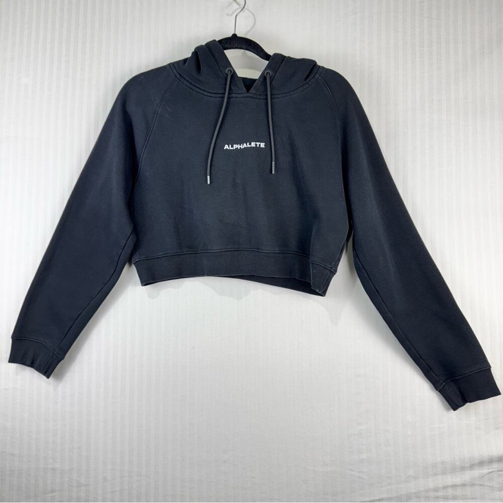 Alphalete Classic Capital Logo Black Crop Hoodie & Jogger Sweatpants Size Medium